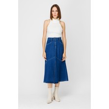 Accort Ön Yırtmaçlı Denim Etek - Mavi