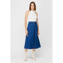 Accort Ön Yırtmaçlı Denim Etek - Mavi