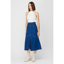 Accort Ön Yırtmaçlı Denim Etek - Mavi