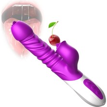 Şarjlı Akıllı Isıtmalı Ileri Geri ve Dil Hareketli G-Spot ve Klitoris Uyarıcı 2 In 1 Yapay Penis Rabbit Vibratör