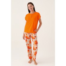 Pierre Cardin Orange Turuncu Kadın Kısa Kol Pijama Takımı 8812