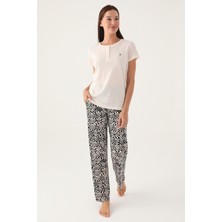 Pierre Cardin Buttoned Bej Kadın Kısa Kol Pijama Takımı 8788