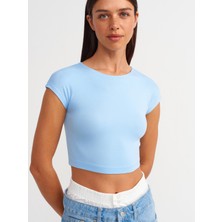 Dilvin 30528 Pamuk ve Modal  Karışımlı Crop Top-Açık Mavi