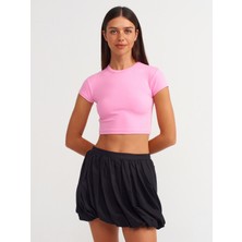 Dilvin 30936 Vücuda Oturan Crop Top-Pembe