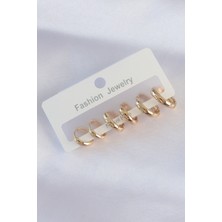 Clariss Pirinç Gold Renk Oval Bombeli Küpe Seti