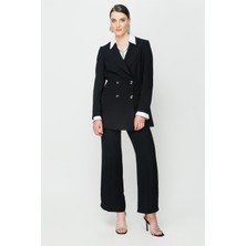 Accort Kruvaze Düğmeli Blazer Ceket - Siyah