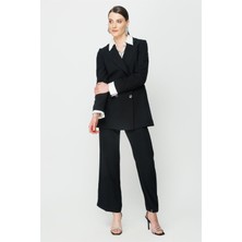 Accort Kruvaze Düğmeli Blazer Ceket - Siyah