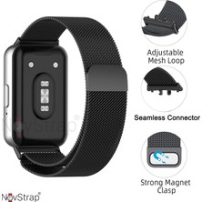 Novstrap Samsung Galaxy Fit 3 ile Uyumlu Kordon Mıknatıslı Metal Hasır Kordon Kayış