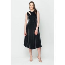Accort Cutout Örme Midi Elbise - Siyah