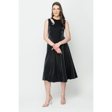 Accort Cutout Örme Midi Elbise - Siyah