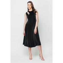 Accort Cutout Örme Midi Elbise - Siyah