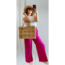 El Yapımı Örgü Hasır Patchwork Tasarım Çanta, Plaj Çantası (Hediyeli)