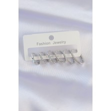 Shopzum Pirinç Gümüş Renk Ince Oval Küpe Seti