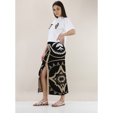 Akep Yuvarlak Yaka Baskılı Beyaz Kadın T-Shirt Tskd05203