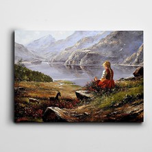 Dekolata Kız Çocuğu Ve Keçiler Kanvas Tablo