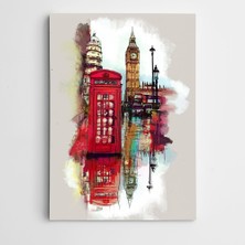 Dekolata Telefon Kulübesi ve Şehir Modern Sanat Kanvas Tablo