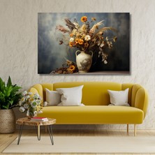 Gaagart Tekli Yatay Kanvas Duvar Tablosu Vazoda Kuru Çiçek ve Papatyalar