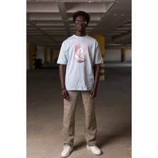 Akçaylar Bisiklet Yaka %100 Pamuklu Önü Baskılı Oversize (Geniş Model) T-Shirt