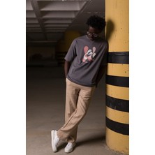 Akçaylar Bisiklet Yaka %100 Pamuklu Önü Baskılı Oversize (Geniş Model) T-Shirt