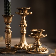 Pamir Candles 3'lü Şamdan Mumluk-Gold Eskitme Dekorasyon-Fransız-Romantik-Nostalji-El Sanatı Üçlü Şamdanlık