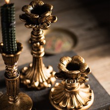 Pamir Candles 3'lü Şamdan Mumluk-Gold Eskitme Dekorasyon-Fransız-Romantik-Nostalji-El Sanatı Üçlü Şamdanlık