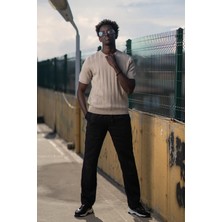 Akçaylar Bisiklet Yaka Rayon Kumaş Kendinden Çizgili Likralı Slimfit T-Shirt