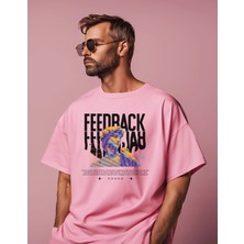 Gannhers Feedback Baskılı Pembe Oversize T-Shirt %100 Pamuklu Unisex Tişört