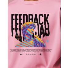 Gannhers Feedback Baskılı Pembe Oversize T-Shirt %100 Pamuklu Unisex Tişört