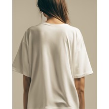 Gannhers Clean Baskılı Beyaz Oversize T-Shirt %100 Pamuklu Unisex Tişört