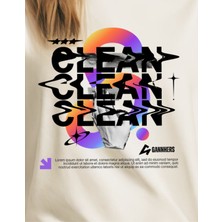 Gannhers Clean Baskılı Beyaz Oversize T-Shirt %100 Pamuklu Unisex Tişört