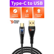 Deppo Trend Samsung Xiaomi Oppo Huawei Uyumlu 2.4A Hızlı Şarj ve Data Kablosu Şeffaf Tasarım LED Işıklı Kablo USB To Type-C 2.4A Hızlı Şarj Kablosu Samsung Xiaomi Android Uyumlu Esnek Kopmaz Kablo