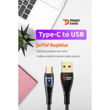 Deppo Trend Samsung Xiaomi Oppo Huawei Uyumlu 2.4A Hızlı Şarj ve Data Kablosu Şeffaf Tasarım LED Işıklı Kablo USB To Type-C 2.4A Hızlı Şarj Kablosu Samsung Xiaomi Android Uyumlu Esnek Kopmaz Kablo