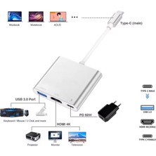 Foxyn Fxn-31 Samsung Dex Apple 3in1 Type-C Çevirici Adaptör Hub: Hdmı, USB 3.0 Şarj