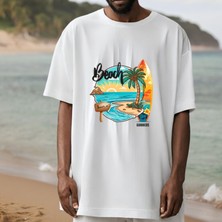 Gannhers Beach Oversize Beyaz T-Shirt %100 Pamuklu Unisex Tişört