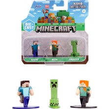 Minecraft Steve - Alex - Creeper Nano Metal Model Figür 3 Lü Set - 4 cm