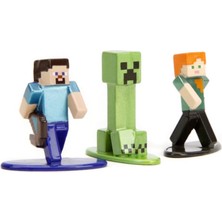 Minecraft Steve - Alex - Creeper Nano Metal Model Figür 3 Lü Set - 4 cm