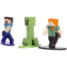 Minecraft Steve - Alex - Creeper Nano Metal Model Figür 3 Lü Set - 4 cm