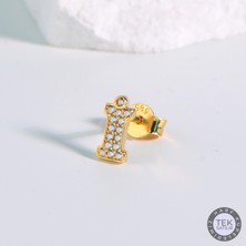 14 Ayar Altın Taşlı İ Harf Küpe 0,49 gr