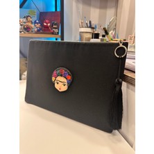 Iki Cadı Tasarım, El Yapımı Seramik Obje Detaylı Siyah ve Şık Clutch Portföy Çanta