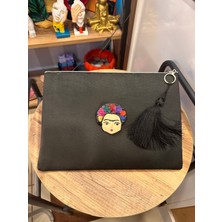 Iki Cadı Tasarım, El Yapımı Seramik Obje Detaylı Siyah ve Şık Clutch Portföy Çanta