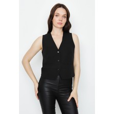 Select Moda Kadın Regular Düğme Detaylı Dokuma Yelek