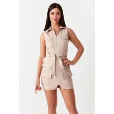 Select Moda Kadın Kolsuz Fermuarlı Kuşaklı Mini Elbise