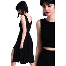 Due Stelle Kadın Sırt Dekolteli Crop Bluz Siyah