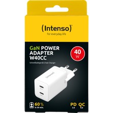 Intenso W40CC 40W 2 x Usb-C Süper Hızlı Şarj Güç Adaptörü Enerji Tasarruflu Gan Teknolojisi Beyaz (Iphone ve Android Uyumlu)