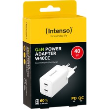 Intenso W40CC 40W 2 x Usb-C Süper Hızlı Şarj Güç Adaptörü Enerji Tasarruflu Gan Teknolojisi Beyaz (Iphone ve Android Uyumlu)