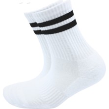 Eyon Socks Unisex Siyah Çizgili Spor Beyaz Çorap - 3'lü Paket