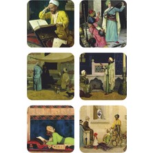 Major Selection Osman Hamdi Bey Resimlerinden 6lı Ahşap Bardak Altlığı Seti