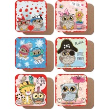 Major Selection Keyifli Baykuşlar 6lı Ahşap Bardak Altlığı Seti