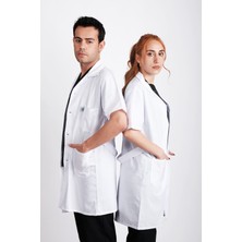 B&S Uniforma Unisex Klasik Yaka Alpaka Doktor Önlüğü Hemşire Eczacı Öğretmen Laboratuvar Beyaz Kısa Kollu Önlük