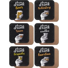 Major Selection Time To Drink Içki Zamanı Retro 6lı Ahşap Bardak Altlığı Seti
